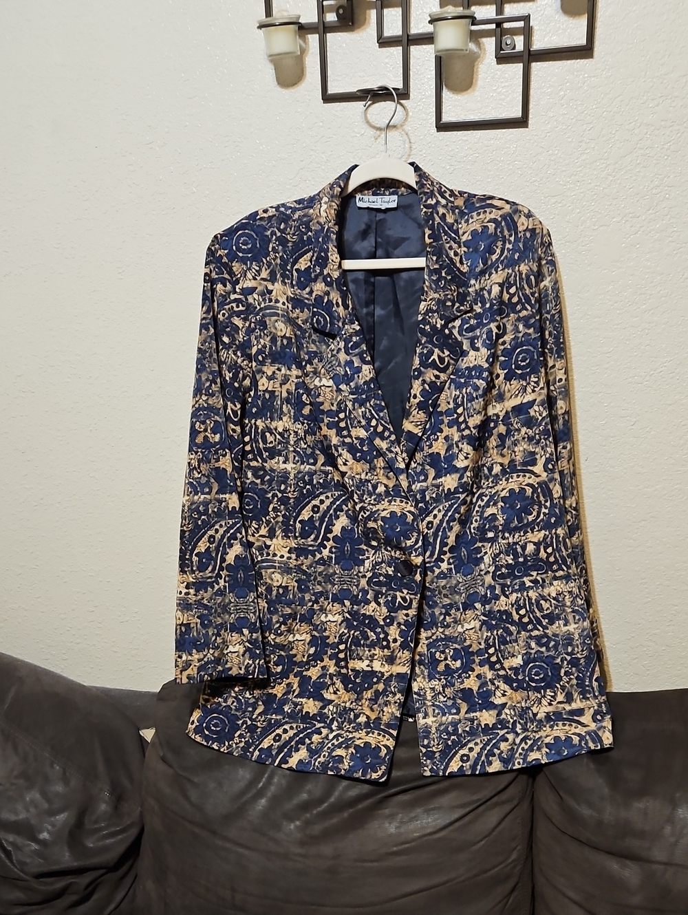 Navy & Cream Paisley Single-Button Blazer